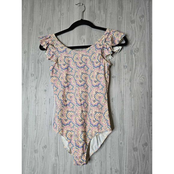Boden Girls Swimsuit 11–12Y | Pastel Floral Print Ruffle Shoulder One Piece - Picture 1 of 6